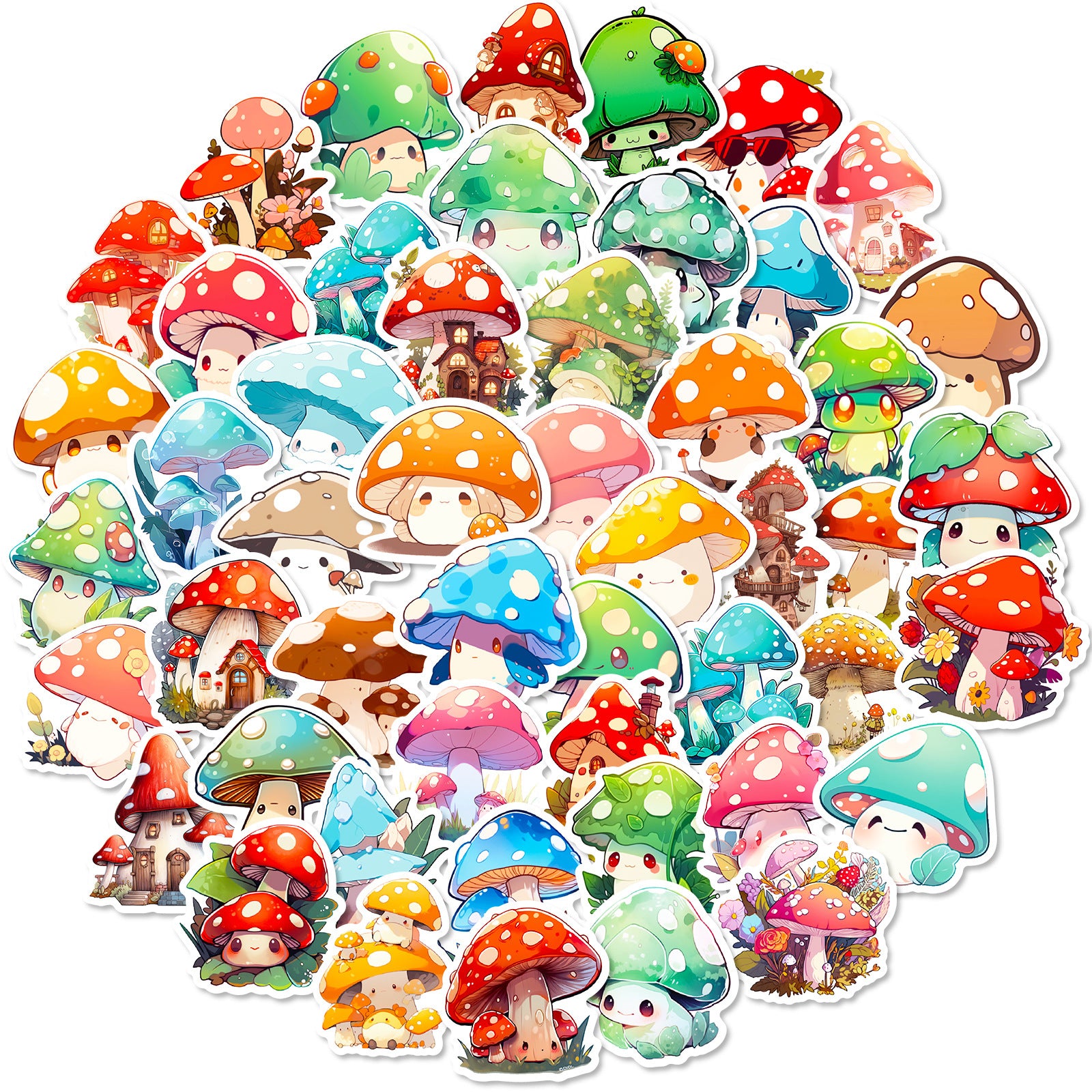 Wholesale 50pcs Mushroom Stickers Psychedelic Retro Cute Color Graffiti Stickers